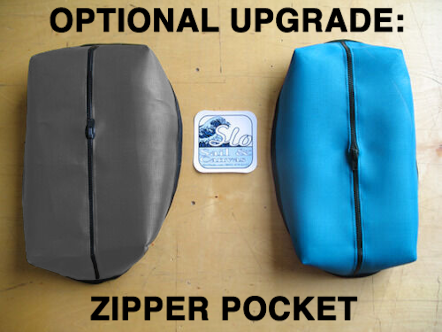 Optional Upgrade: Zipper Pocket. The pocket dimensions are roughly 12” x 7" and 5" tall. Dimensions may vary slightly depending on the specific trampoline.
