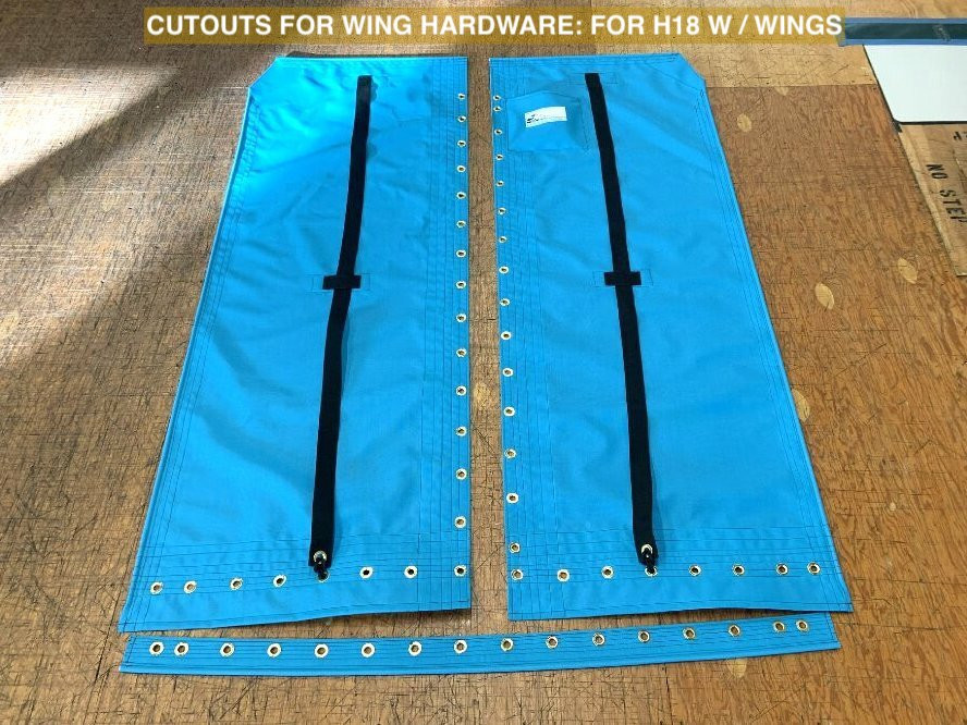 3pc Trampoline to fit a Hobie® 18 catamaran by SLO Sail and Canvas. Cutouts for wing hardware. If your Hobie 18 has SX or Magnum wings - choose wings option for this specialty trampoline. 