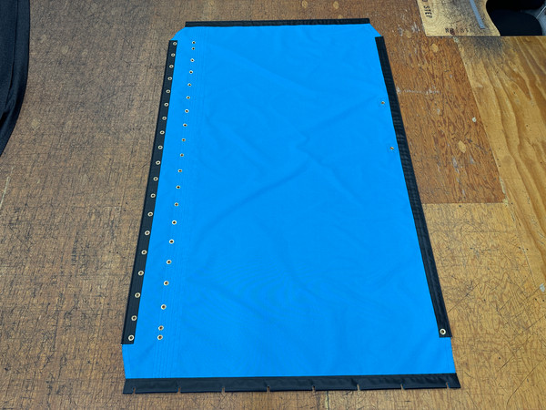 Textilene 90 Premium Mesh Side Lace Trampoline to fit a Hobie® 21 SC catamaran - made in America by skilled artisans at SLO Sail and Canvas. Shown in Lake Blue. 