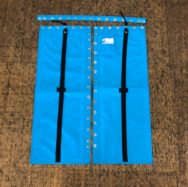 Trampoline to fit a Hobie® catamaran - made in America with premium Textilene 90 mesh by skilled artisans at SLO Sail and Canvas. Hand pounded #4 brass spur grommets. Adjustable hiking straps made of 3” Polypropylene webbing. 12” X 9” halyard pocket, included. 3pc design with center and aft lacing. 
