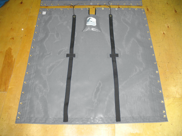 Aft Trampoline to fit a G-Cat 5.0 catamaran made in America by skilled artisans at SLO Sail and Canvas. Hand pounded #4 brass spur grommets. Adjustable hiking straps made of 2” polypropylene webbing. 12” X 12” Halyard pocket, included. Shown in Textilene 90 Dusk Grey mesh. 