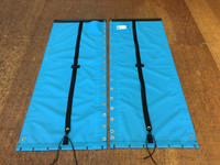 2pc Trampoline to fit a Hobie Getaway catamaran made in America by skilled artisans at SLO Sail and Canvas. 12” X 12” halyard pocket, included. Hand pounded #4 brass spur grommets. Adjustable hiking straps made of 3” Polypropylene webbing. Shown in Textilene 90 Lake Blue premium mesh. 