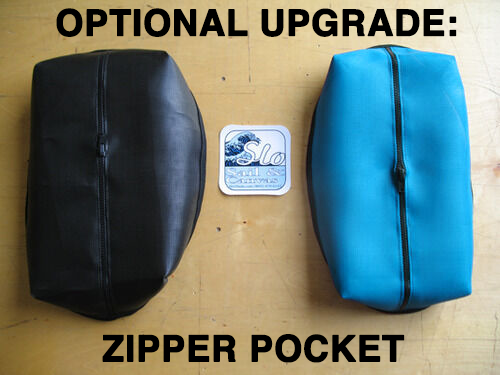 Optional Upgrade: Zipper Pocket. The pocket dimensions are roughly 15"x18" and 4" tall. Dimensions may vary slightly depending on the specific trampoline.
