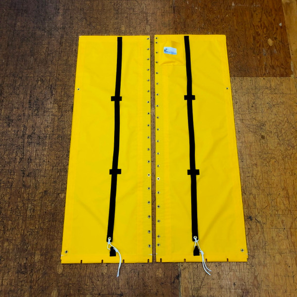 2pc Vinyl Trampoline to fit a Hobie® Getaway catamaran made in America by skilled artisans at SLO Sail and Canvas. Hand pounded #4 brass spur grommets. Adjustable hiking straps made of 3” Polypropylene webbing. 12” X 12” Halyard pocket, included. Shown in 22oz yellow vinyl.