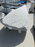 BIC O'Pen Sailboat Bottom Cover by SLO Sail and Canvas. Shown in Top Gun Sea Gull Gray. 