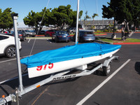 Mast Up Flat Mooring Boat Cover to fit a Melges 15 sailboat. Shown in Polyester Royal Blue. 