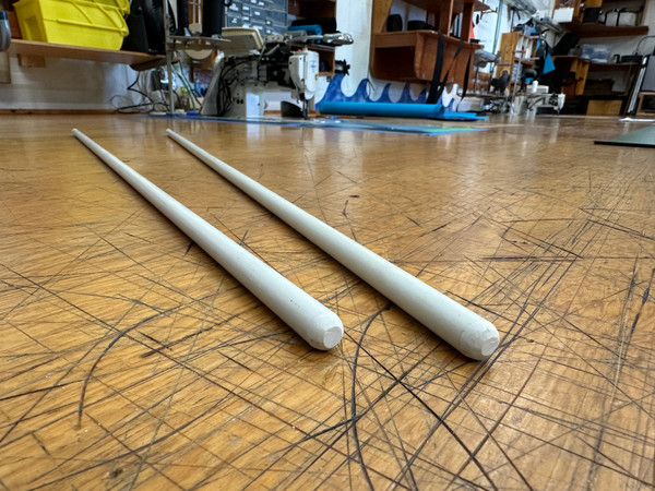 Hobie Getaway Lacing Rod Set for Forward and Aft Trampoline. A 68" long 5/16" thick quality fiberglass rod for the Forward, and a 64.75" rod for the aft / main trampoline lacing. 