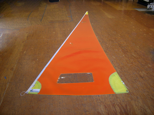 Hobie Getaway Jib - Orange by SLO Sail and Canvas. Made from Dimension Polyant 5.6oz sailcloth in Florescent Orange with Bright Yellow corners. Replaces Hobie Part # 37992072
