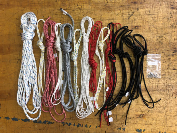 Nacra 5.8 Line Kit by SLO Sail and Canvas. Complete running rigging set for your catamaran. Pre cut and labeled top-notch lines. Made with Marlow rope and high quality shock cords. 