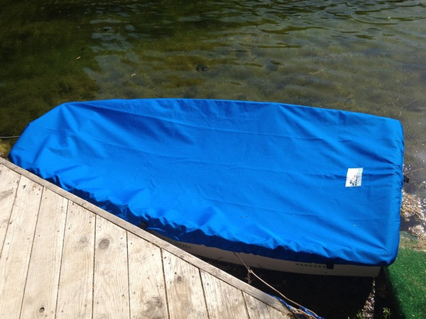 Vanguard Pram Sailboat Top Cover made in America by skilled artisans at SLO Sail and Canvas. Cover shown in Polyester Royal Blue. Available in 3 fabrics and many color choices.
