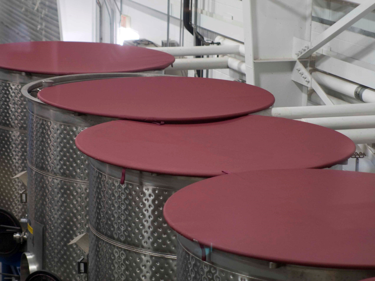 Our round Tank Beret open-top fermentation tank cover custom built for your winery's needs by SLO Sail and Canvas in San Luis Obispo California, USA!