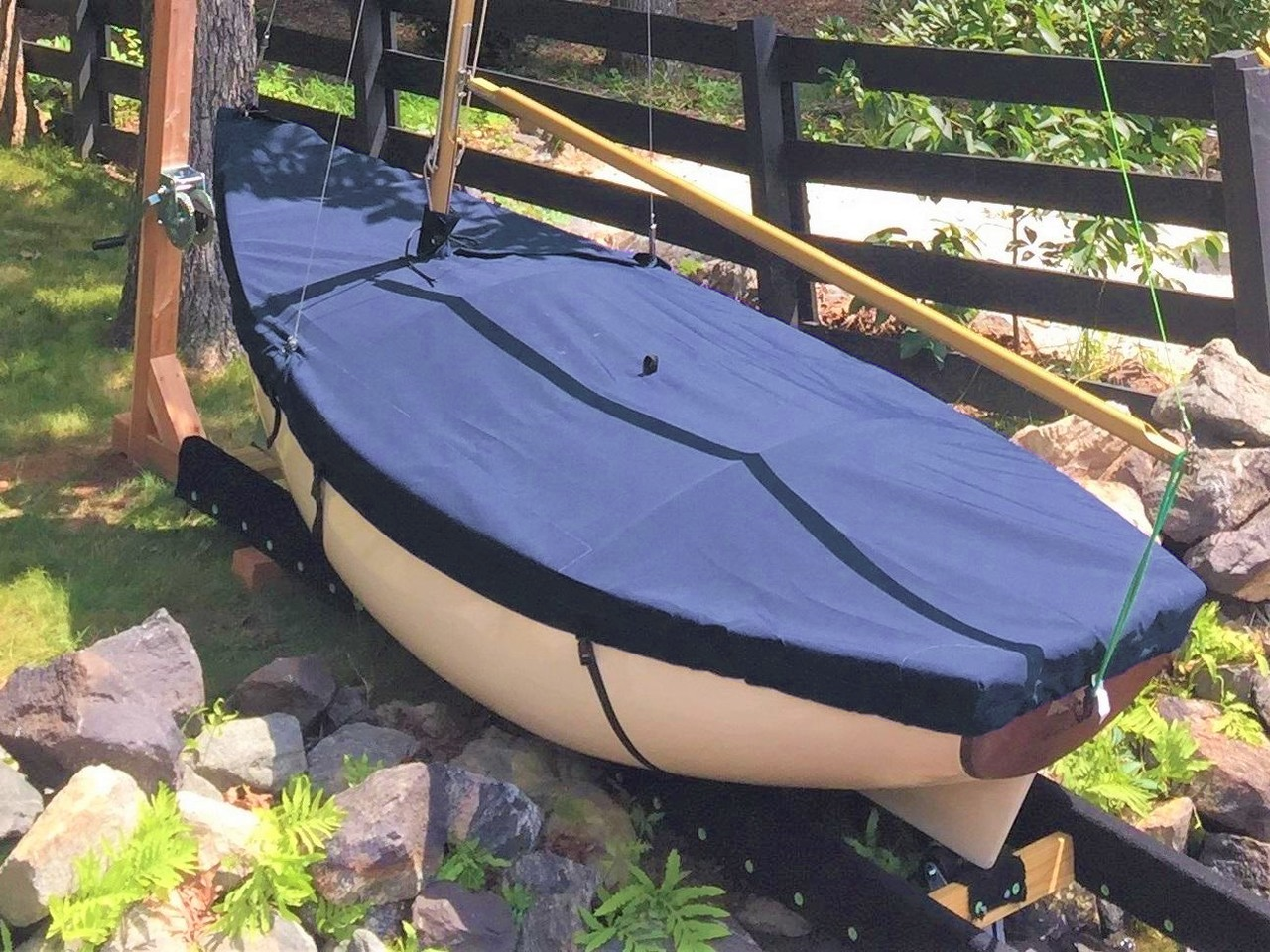 Bauer 10 Sailboat Mooring Cover Top Deck Cover Made in the USA Sunbrella Pacific blue Mast Up Cover