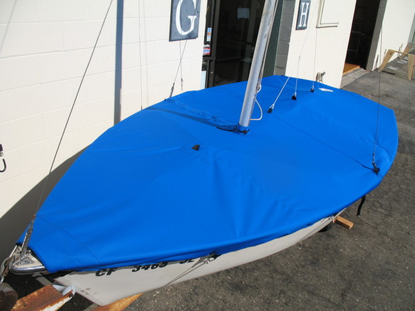 Sailboat Top Cover made in America by skilled artisans at SLO Sail and Canvas. Cover shown in Polyester Royal Blue. Available in 3 fabrics and many color choices.
