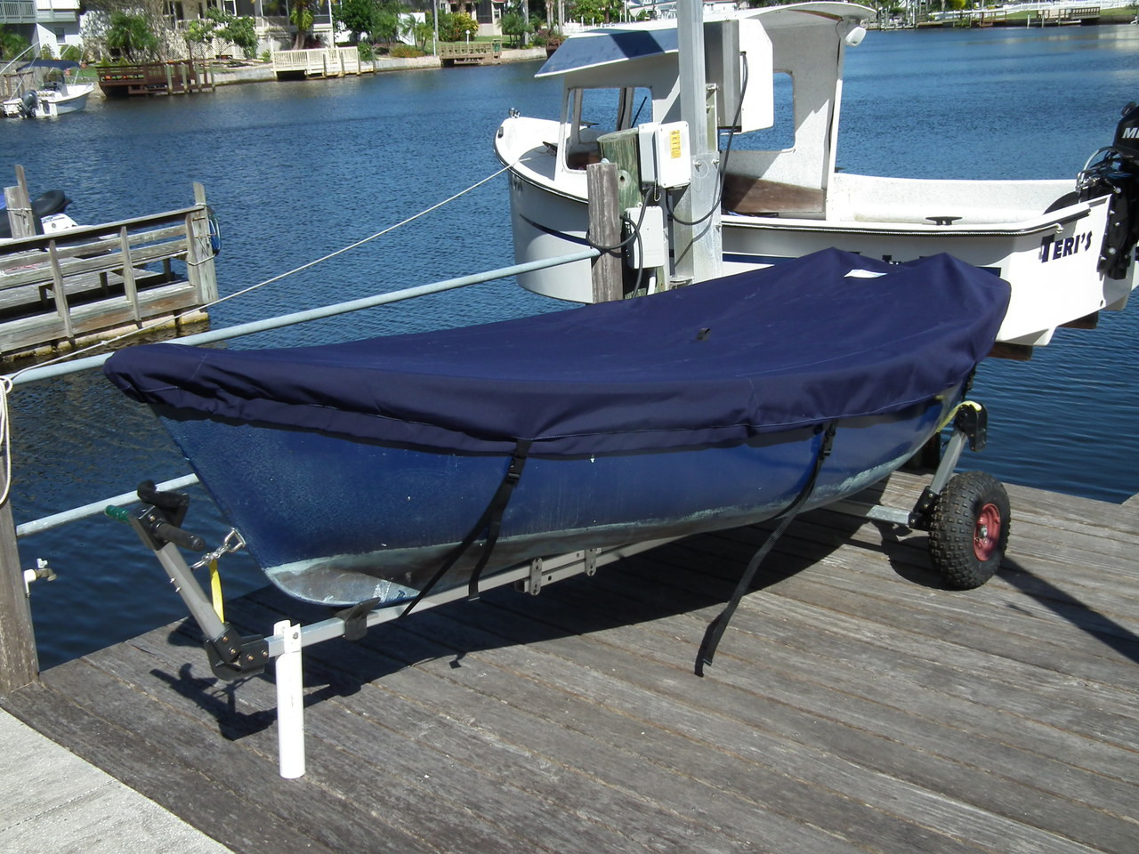 Bauer 10 Sailboat Top Cover - Polyester Navy Blue Deck Cover. Made in America by SLO Sail and Canvas. 