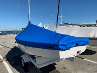 The Blue Jay Mast Up Peaked Cover by SLO Sail and Canvas - shown in Sunbrella Pacific Blue. 