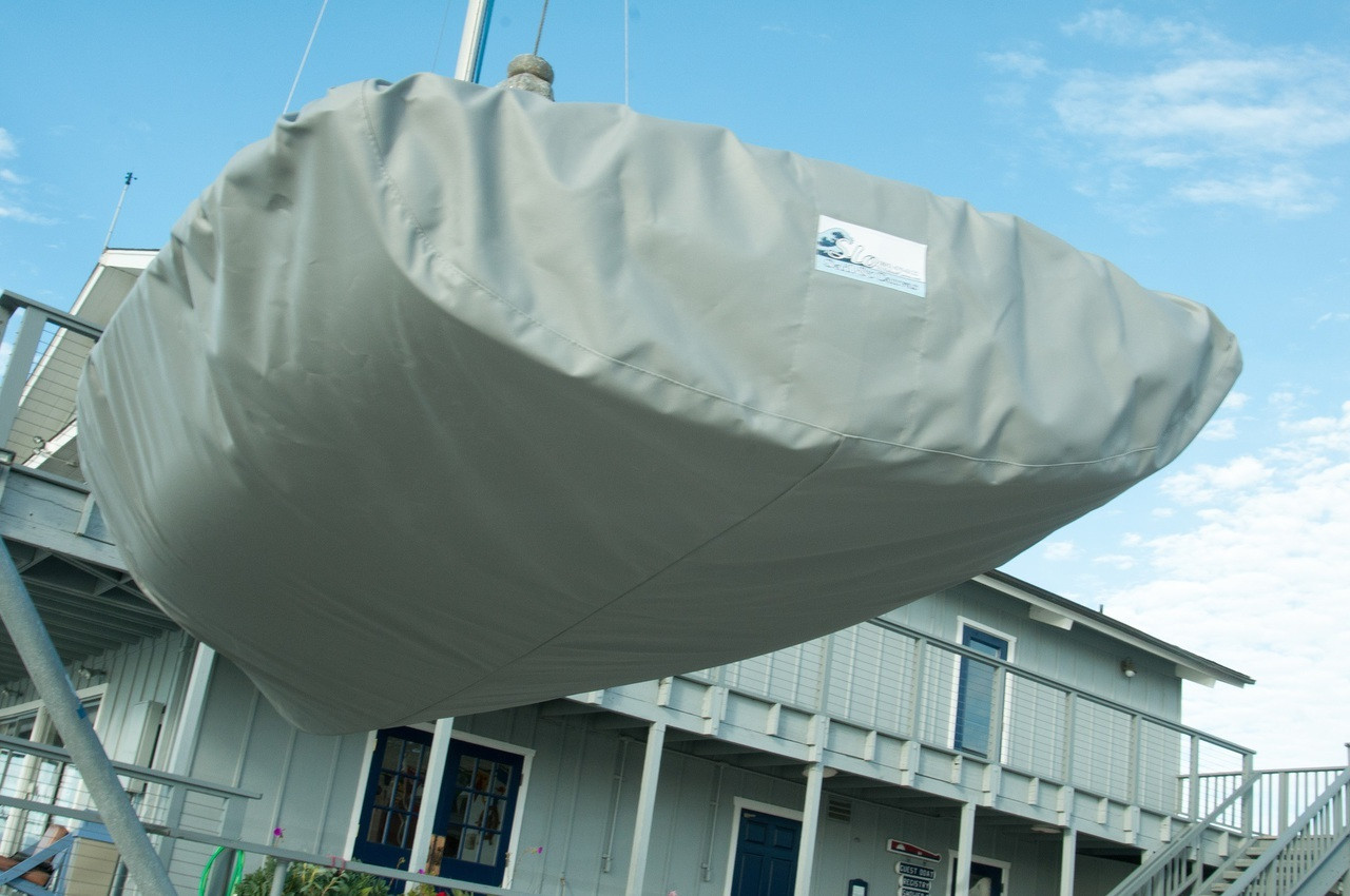 Hull Cover by SLO Sail and Canvas. Solid Transom style shown.