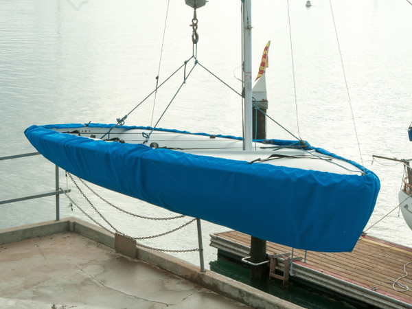 Sailboat Hull Cover made in America by skilled artisans at SLO Sail and Canvas. All of our covers are patterned from the actual boats they are designed to fit. This make for a better, higher quality product.

