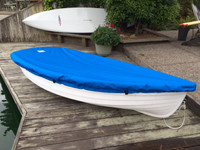 Walker Bay 8 Sailboat Top Cover made in America by skilled artisans at SLO Sail and Canvas. Cover shown in Polyester Royal Blue. Available in 3 fabrics and many color choices.
