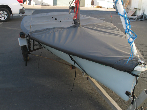 Tasar Mooring Cover made in America by skilled artisans at SLO Sail and Canvas. Cover shown in Polyester Royal Blue. Available in 3 fabrics and many color choices.


