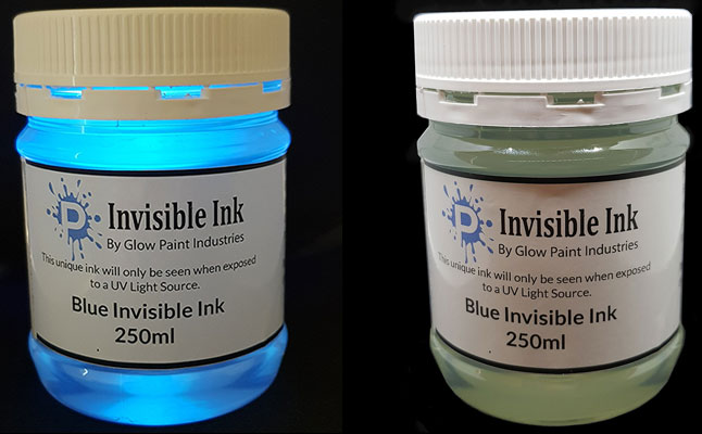Invisible ink exposed to UV light and normal appearence