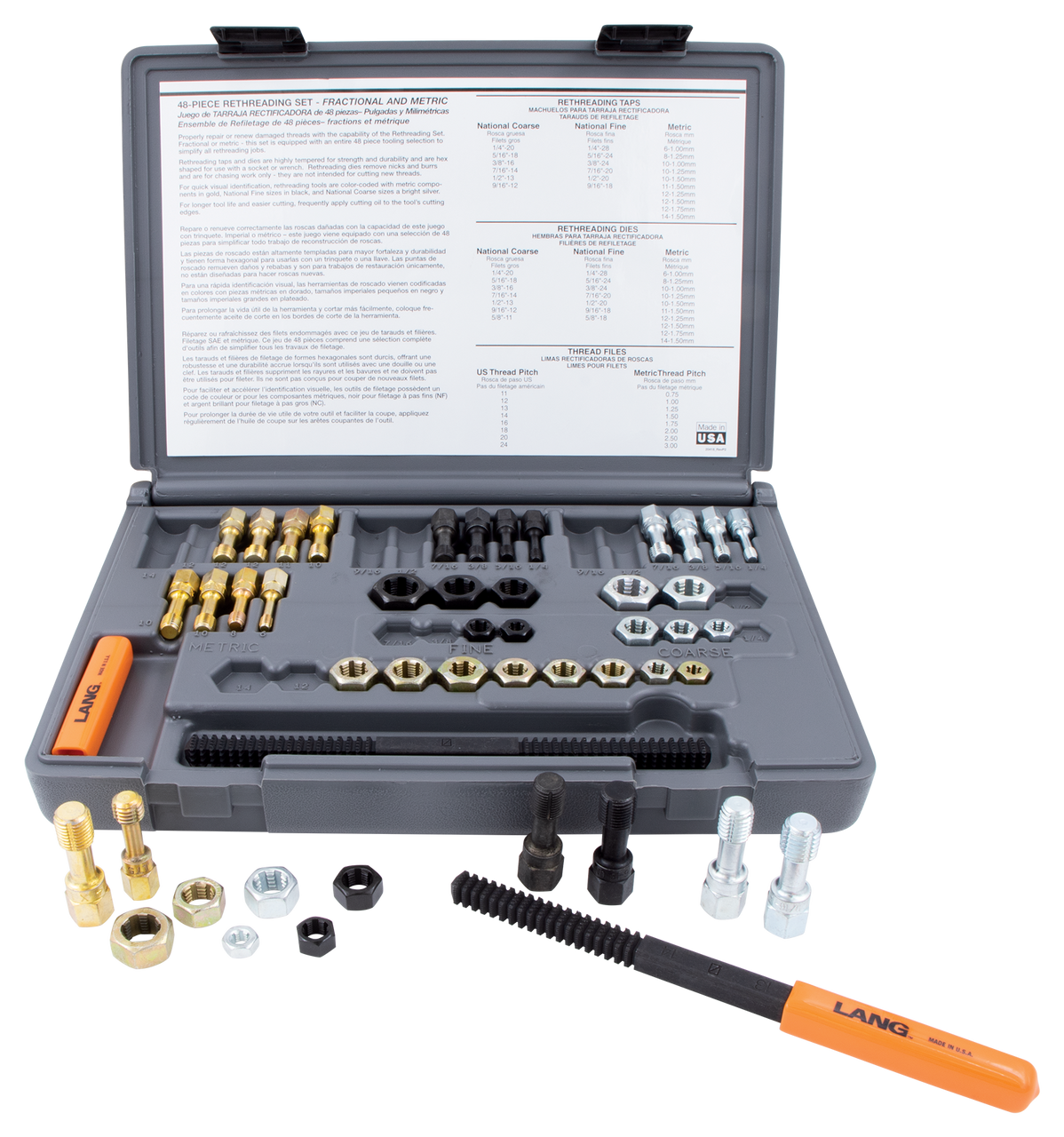 SKU 971 48 Pc. SAE and Metric Thread Restorer Kit Lang Tools