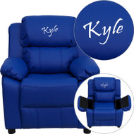 Flash Furniture Kid's Recliner with Storage Dreamweaver Embroiderable Blue Vinyl - BT-7985-KID-BLUE-EMB-GG