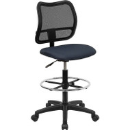 Flash Furniture Mid-Back Mesh Drafting Stool with Navy Blue Fabric Seat - WL-A277-NVY-D-GG