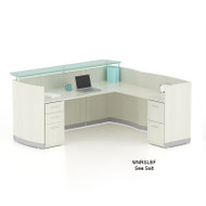 Mayline Medina Laminate Reception Desk with Return and 1 Box/Box/ File and 1 File/File Pedestal Drawer Textured Sea Salt Finish - MNRSLBF-TSS