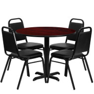 Flash Furniture 36'' Round Laminate Mahogany Table Set with 4 Banquet Chairs - HDBF1002-GG