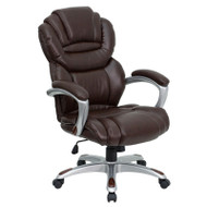Flash Furniture High Back Brown Leather Executive Office Chair with Leather Padded Loop Arms - GO-901-BN-GG