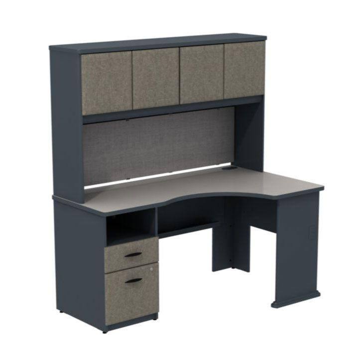 Bush Business Furniture Series A Corner Desk With Hutch And 2 Drawer Pedestal In Slate White Spectrum 60 W Sra007sl
