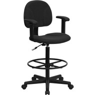 Flash Furniture Fabric Ergonomic Drafting Stool with Arms Black Pattern - BT-659-BLK-ARMS-GG