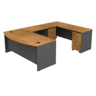 Bush Business Furniture Series C Package Bowfront U-Shaped Desk with Mobile File Cabinets in Natural Cherry 72"W x 36"D - SRC043NCSU