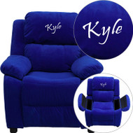 Flash Furniture Kid's Recliner with Storage Dreamweaver Embroiderable Blue Microfiber - BT-7985-KID-MIC-BLUE-EMB-GG