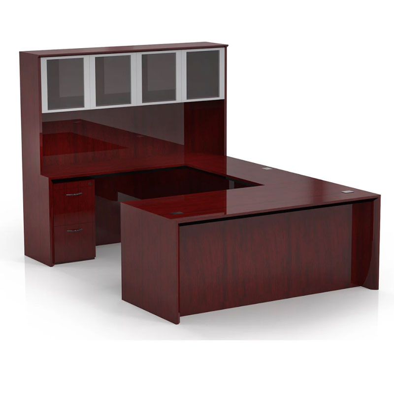 Mayline Corsica Veneer Executive U Shaped Desk With Glass Doors Hutch 72 Sierra Cherry Ct8 Cry