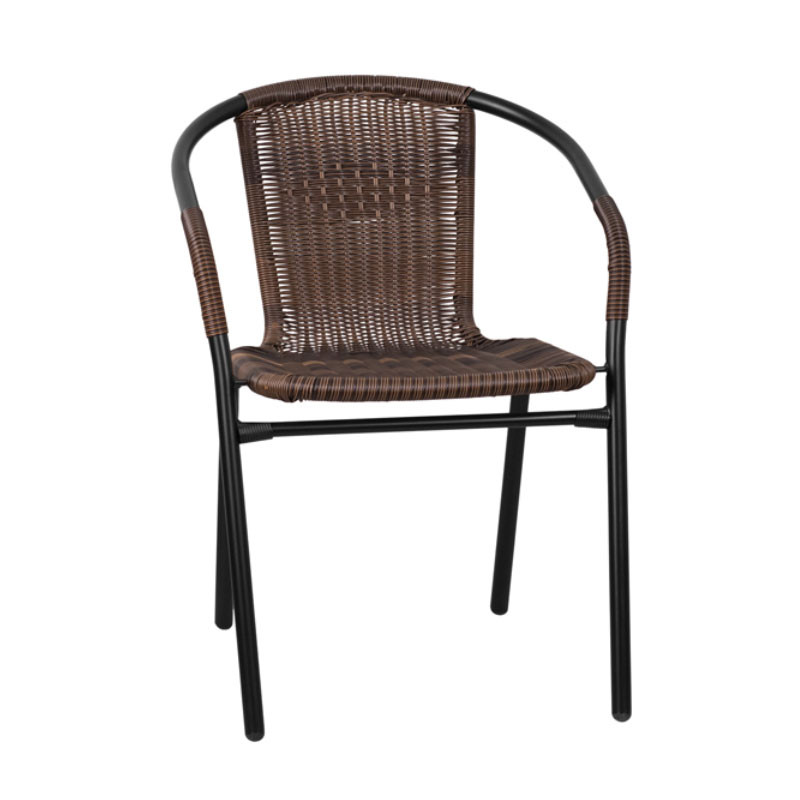 Dark Brown Rattan Indoor-Outdoor Restaurant Stack Chair 