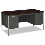 HON 34000 Series Double Pedestal Metal Desk 60" - Mahogany/Charcoal - 34962NS