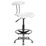 Flash Furniture Vibrant White and Chrome Drafting Stool / Bar Stool with Tractor Seat - LF-215-WHITE-GG