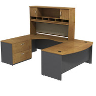 Bush Business Furniture Series C Package Bowfront U-Shaped Desk with Hutch and Storage Left Handed Natural Cherry 72" - SRC005NCLSU