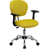 Flash Furniture Mid-Back Yellow Mesh Task Chair with Arms and Chrome Base - H-2376-F-YEL-ARMS-GG
