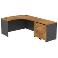 Bush Business Furniture Series C Package L-Shaped Bowfront Desk Right with 2 Mobile Pedestals Natural Cherry - SRC034NCRSU