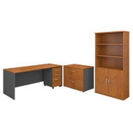 Bush Business Furniture Series C Package Desk with File Storage and Bookcase 72"  Natural Cherry - SRC097NCSU