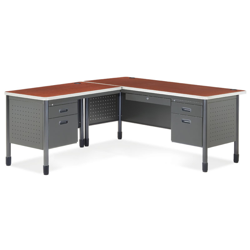Ofm 66366l Steel L Shaped Desk With Left Pedestal Return Free