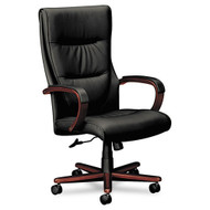 Basyx Black Leather High-Back Swivel/Tilt Chair with Wood Trim - VL844