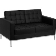 Flash Furniture Lacey Series Contemporary Black Leather Love Seat with Stainless Steel Frame - ZB-LACEY-831-2-LS-BK-GG
