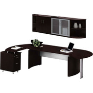 Mayline Medina Executive 72" Desk with Left Return, Right Desk Extension, Low-Wall Cabinet, Two Round Cabinet Shelves, Mocha  - MNT9-LDC
