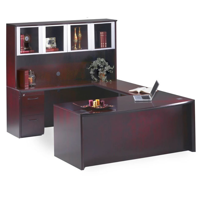 Mayline Corsica Veneer Executive U Shaped Desk With Glass Doors Hutch 72 Sierra Cherry Ct6 Cry