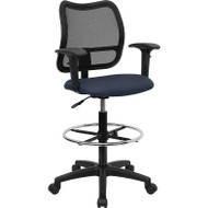 Flash Furniture Mid-Back Mesh Drafting Stool with Navy Blue Fabric Seat and Arms - WL-A277-NVY-AD-GG