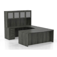 Mayline Aberdeen Executive U-Shaped Desk 72 w/Glass Door Hutch Package Gray Steel - AT5-LGS