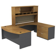 Bush Business Furniture Series C Package Bowfront U-Shaped Desk with Hutch and Storage Right Handed Natural Cherry 72" - SRC005NCRSU